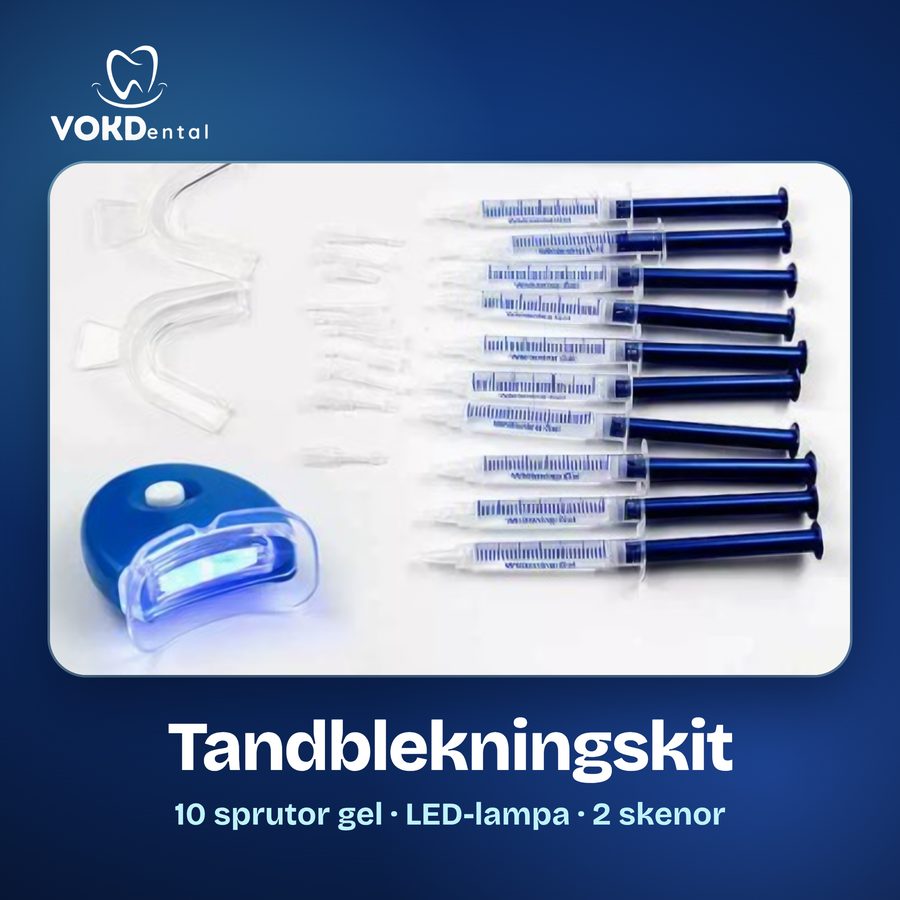 Tandblekningskit med 10 sprutor gel, LED-lampa och 2 skenor